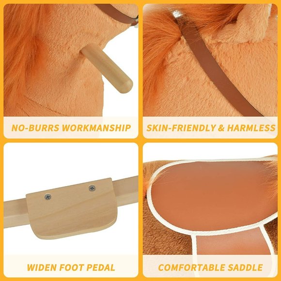 Kids Rocking Horse, Kids Wooden Rocking Horse - Tan - Picture 5 of 7